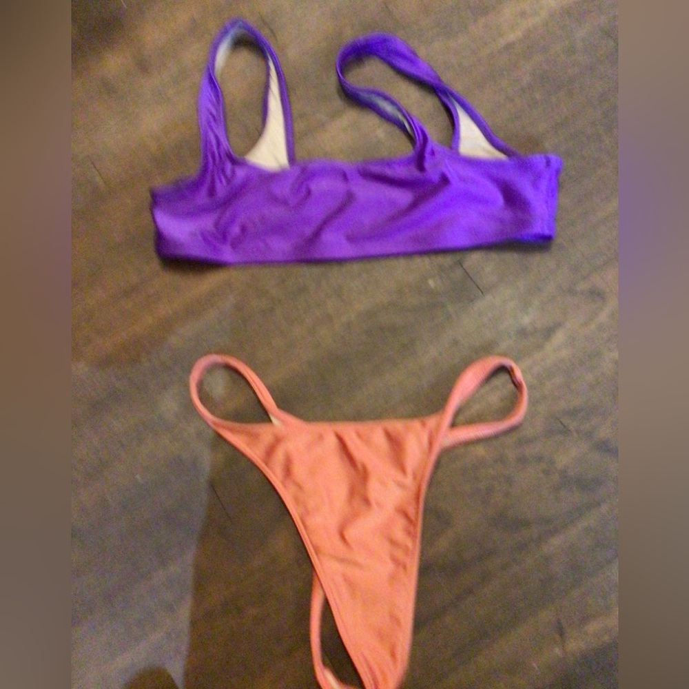 NEW! Los Angeles Apparel mismatched Swims Vibrant Purple and Orange Bikini